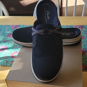 Clarks Cloudsteppers Black Suede Mules Shoes